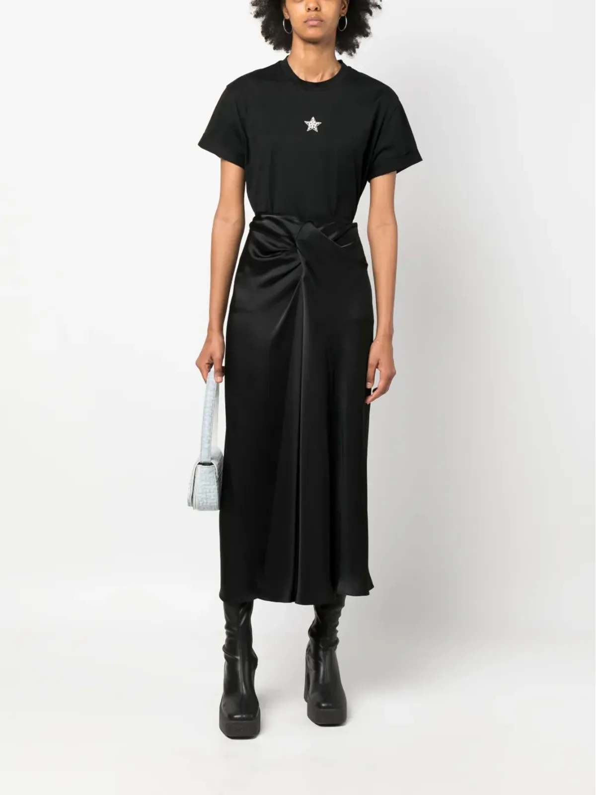 Stella McCartney 星柄プリント フェイクパール装飾 Tシャツ ブラック - 画像2