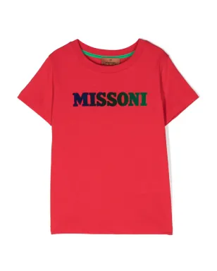 Missoni Kids ロゴエンボス加工 コットンジャージーTシャツ レッド - サムネイル1