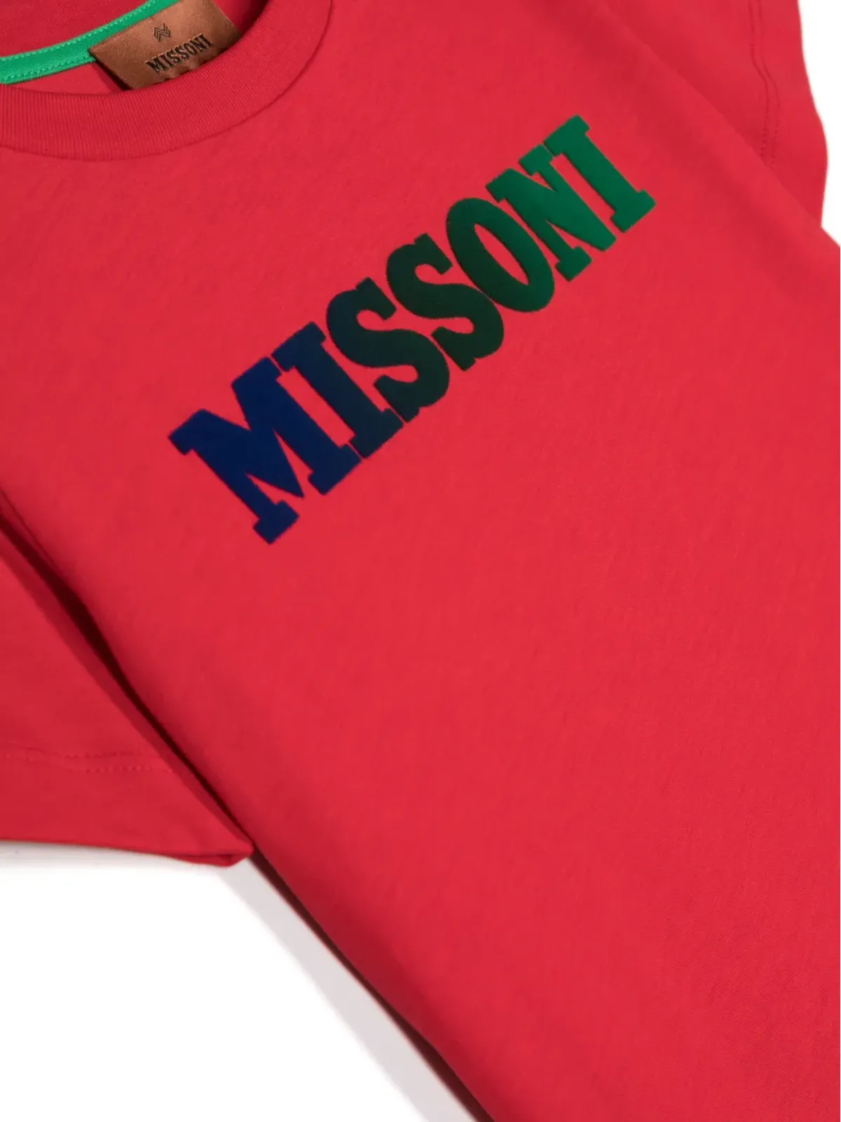 Missoni Kids ロゴエンボス加工 コットンジャージーTシャツ レッド - 画像3