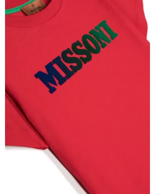 Missoni Kids ロゴエンボス加工 コットンジャージーTシャツ レッド - サムネイル3