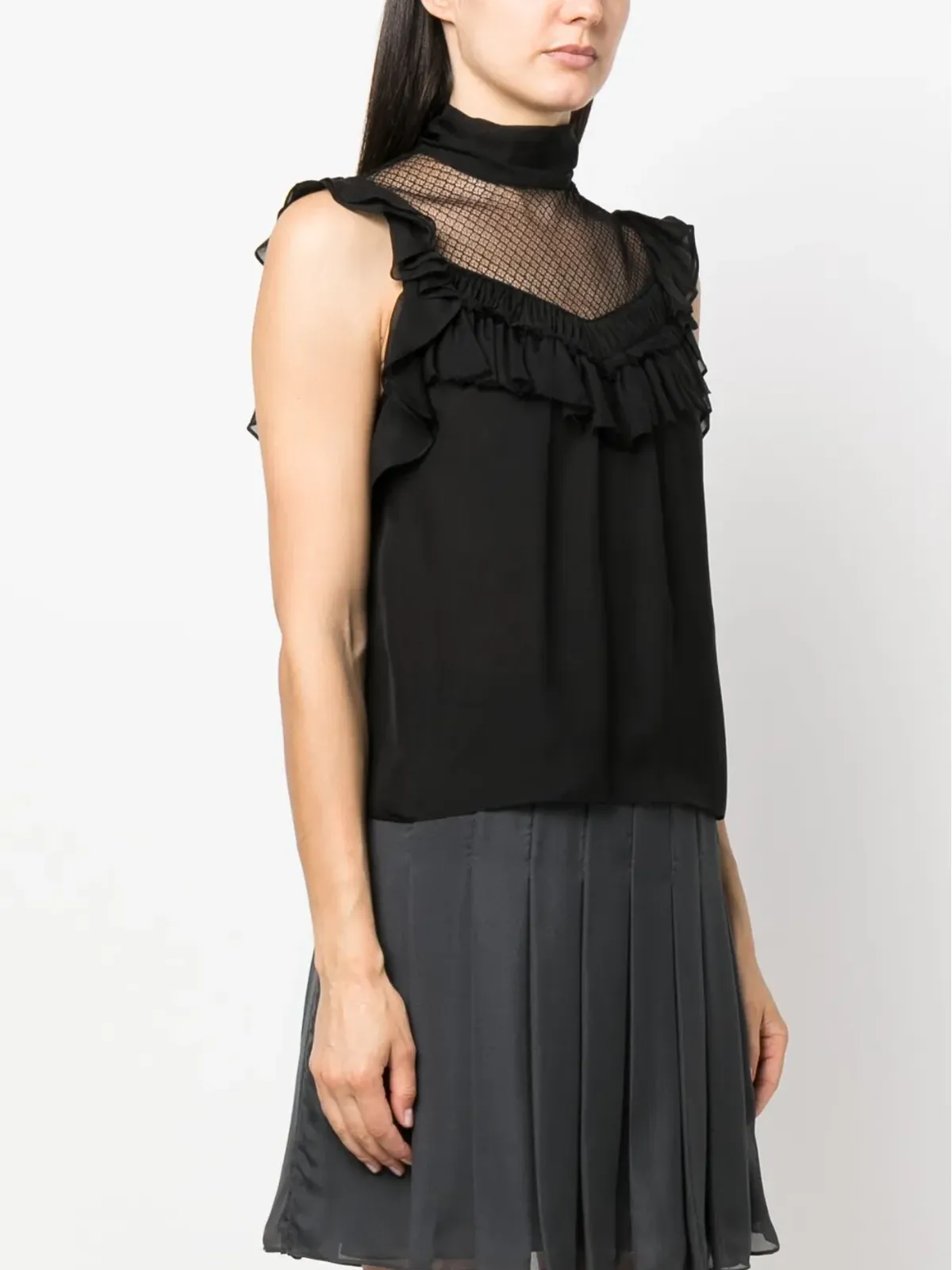 Dorothee Schumacher パネル入りノースリーブ シルクシフォン ブラウス - 画像3