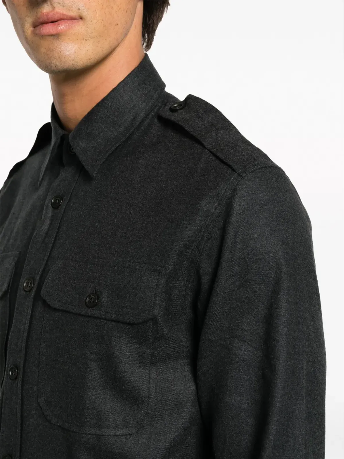 Ralph Lauren Purple Label ポイントカラー ボタンアップ コットンブレンド シャツ - グレー - 画像5