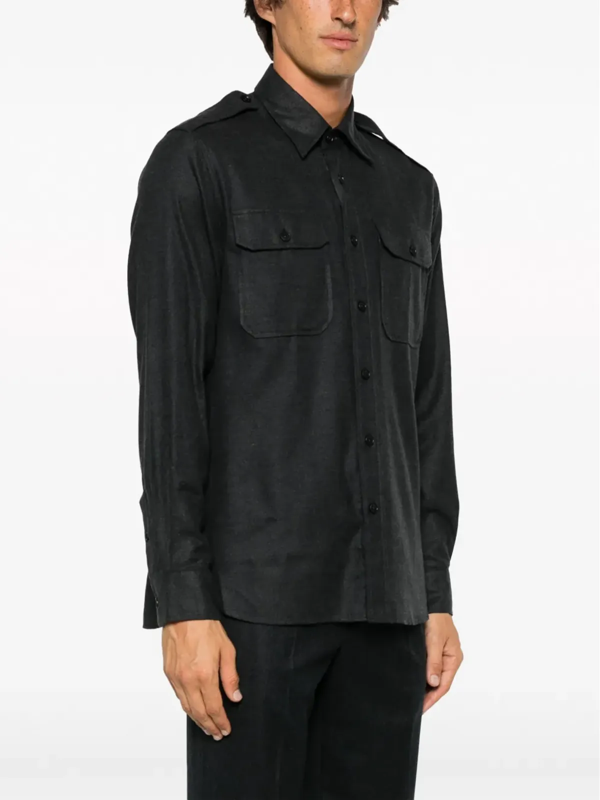 Ralph Lauren Purple Label ポイントカラー ボタンアップ コットンブレンド シャツ - グレー - 画像3