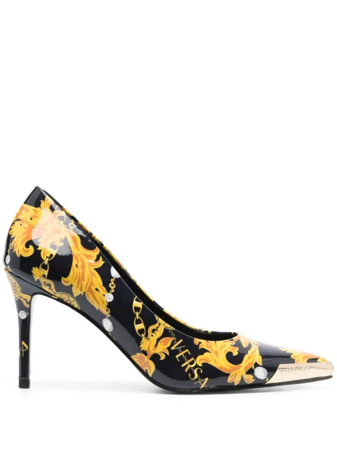 Versace Jeans Couture Versace Jeans Couture エングレーブドロゴ入りレザーパンプス ブラックの商品画像