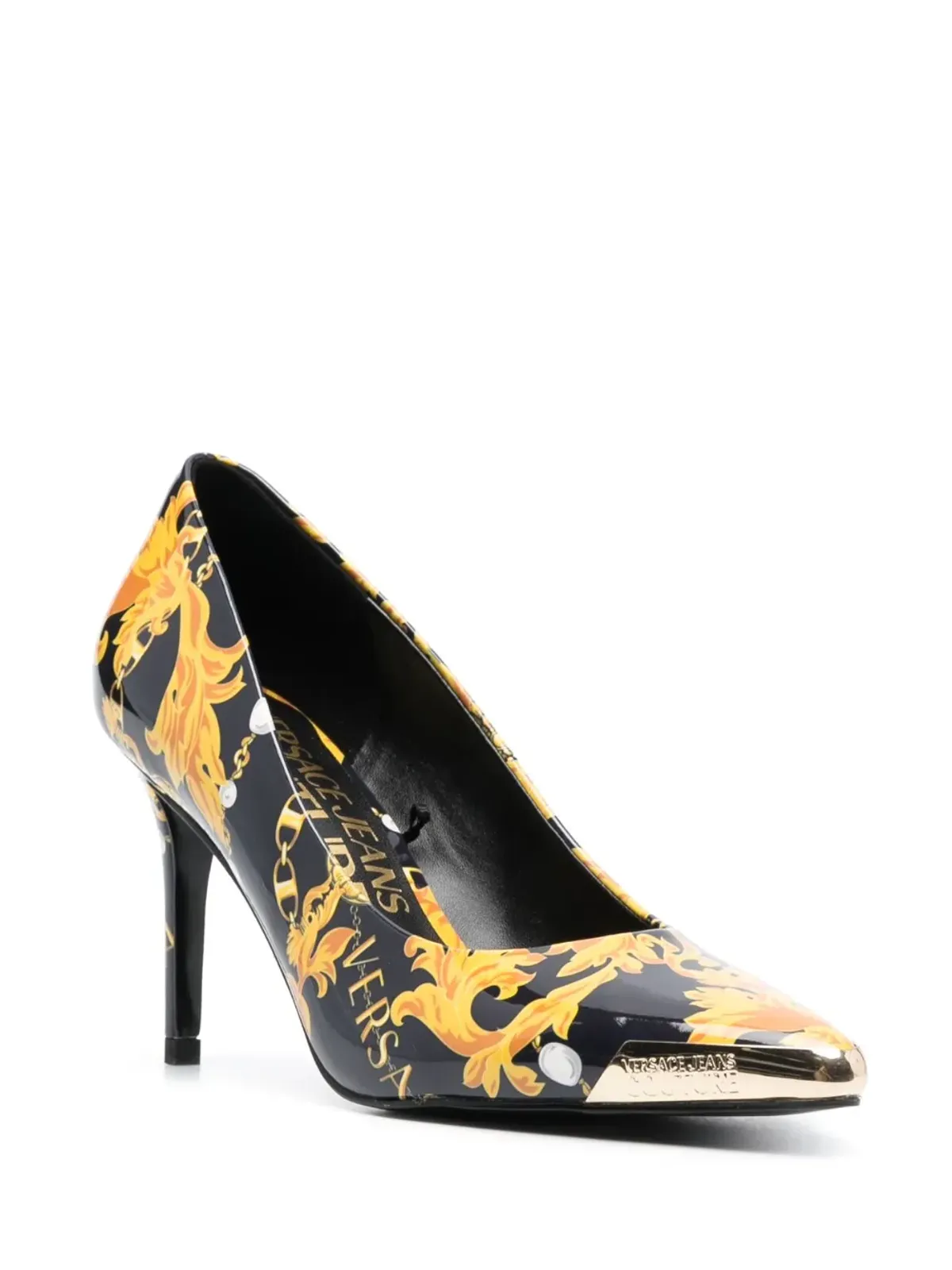Versace Jeans Couture エングレーブドロゴ入りレザーパンプス ブラック - 画像2