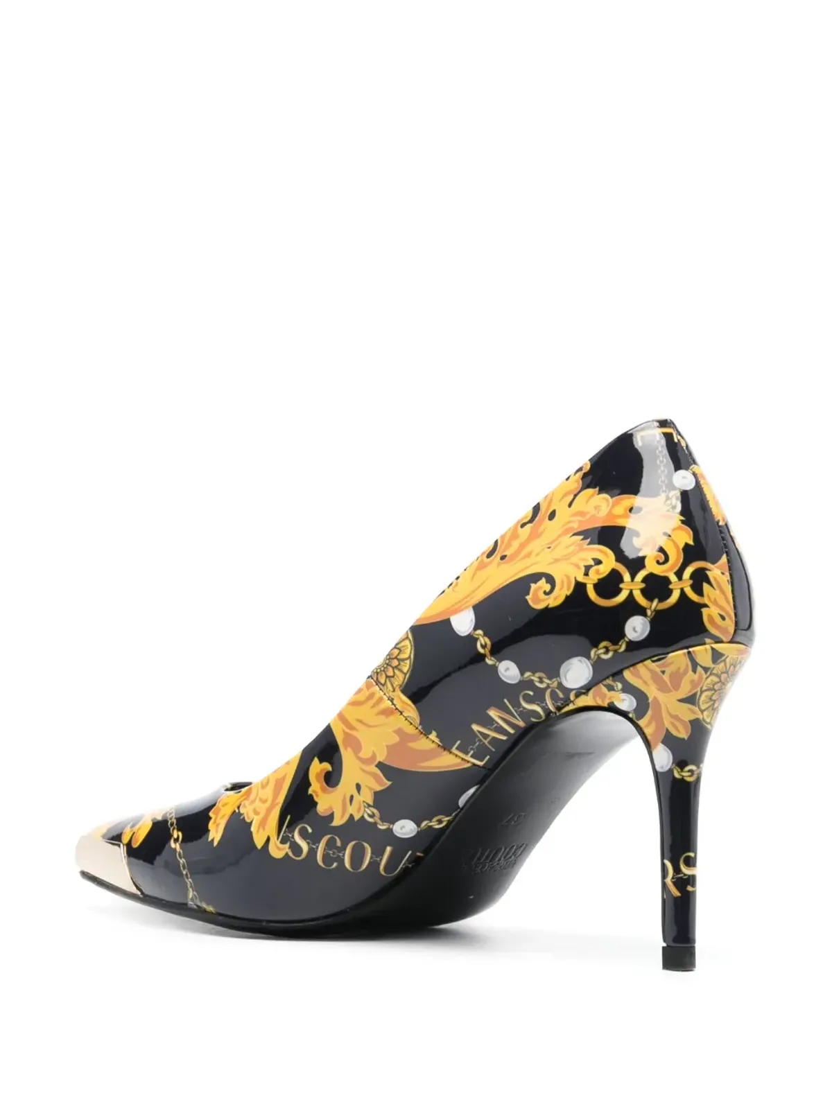 Versace Jeans Couture エングレーブドロゴ入りレザーパンプス ブラック - 画像3