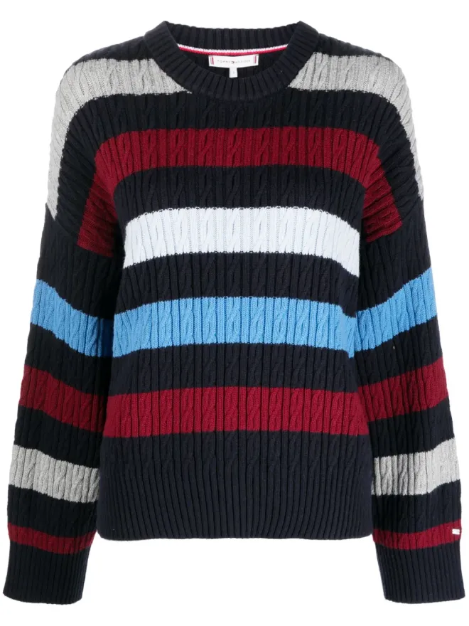Tommy Hilfiger Tommy Hilfiger ストライプ柄ケーブルニットジャンパーの商品画像