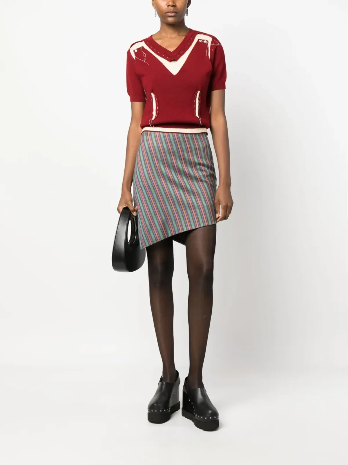 Vivienne Westwood ビンテージ 2010年 ストライプ アシンメトリック ミニスカート グリーン - 画像2