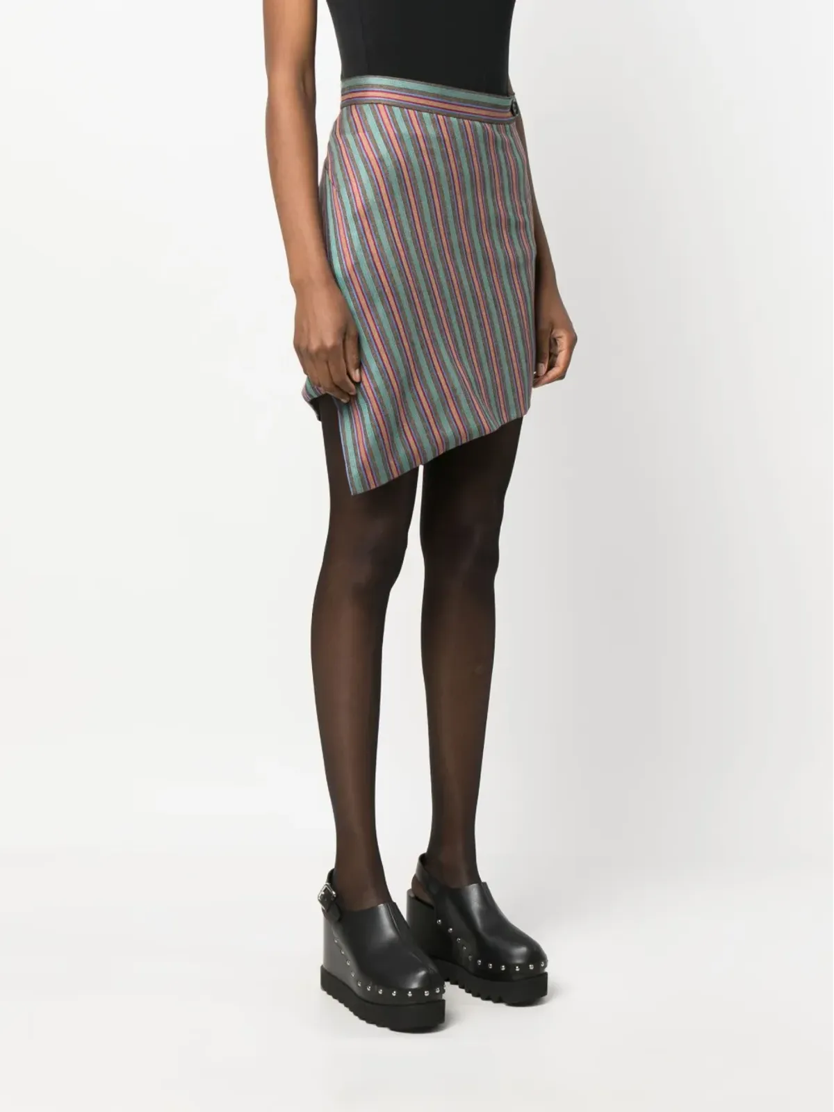 Vivienne Westwood ビンテージ 2010年 ストライプ アシンメトリック ミニスカート グリーン - 画像3