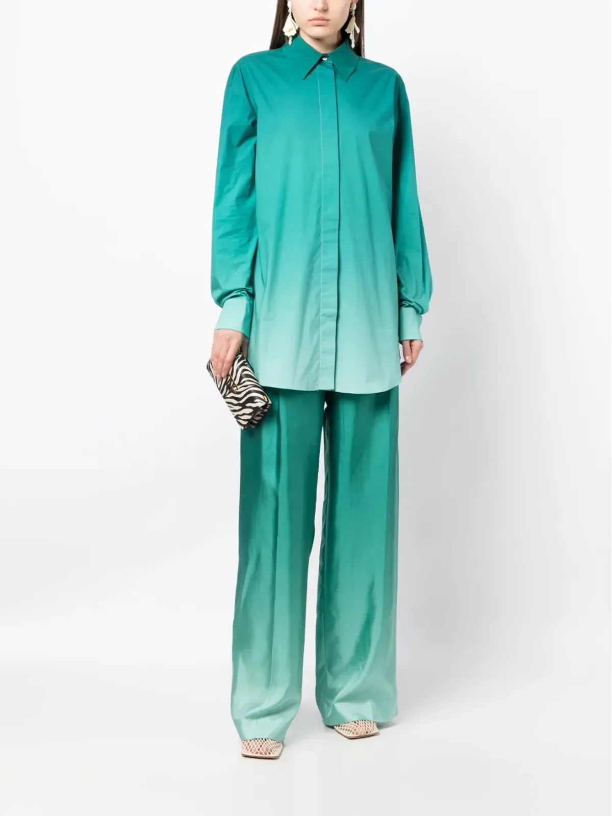 Oscar de la Renta ombré風シャツジャケット グリーン - 画像2