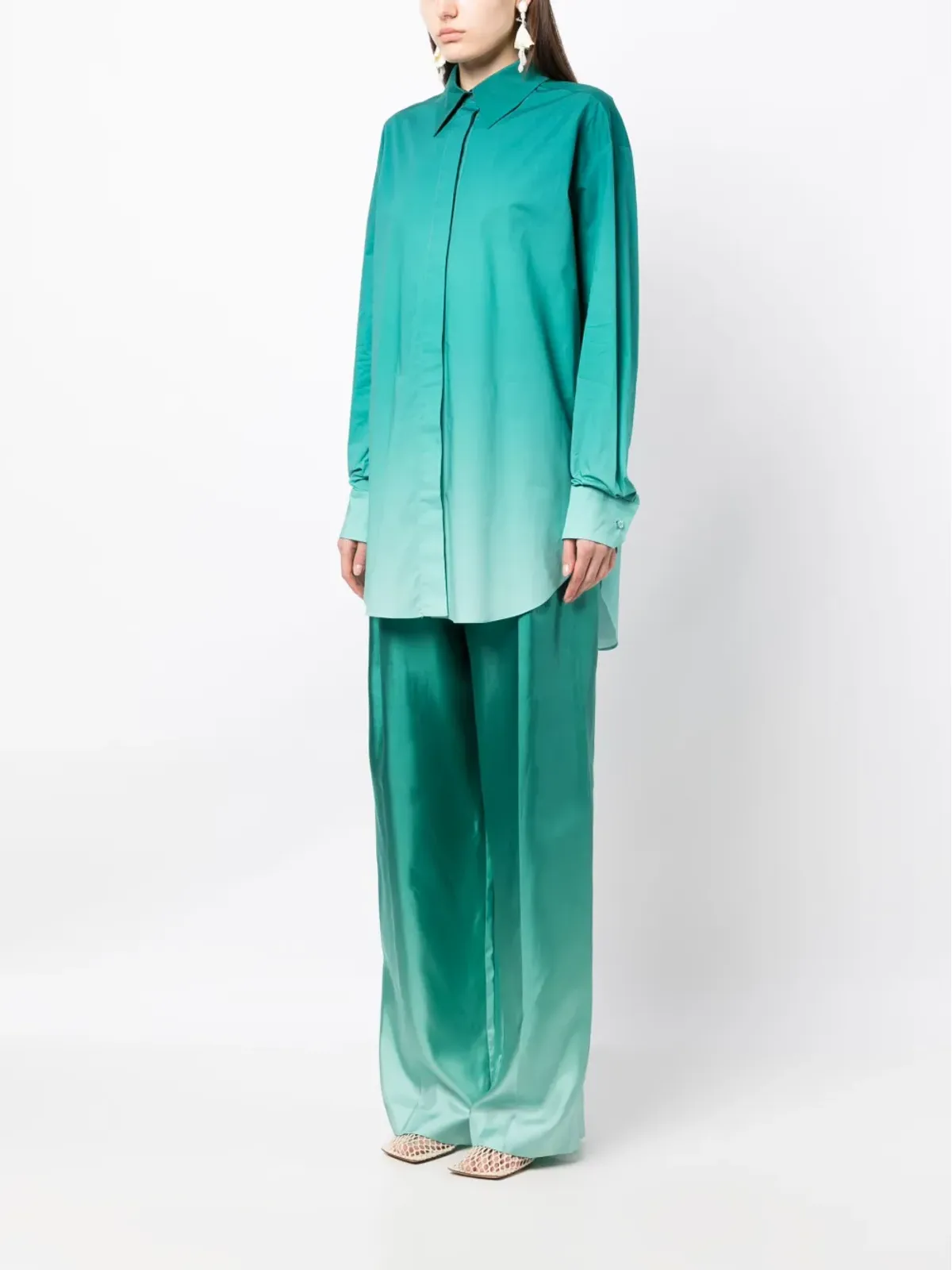 Oscar de la Renta ombré風シャツジャケット グリーン - 画像3