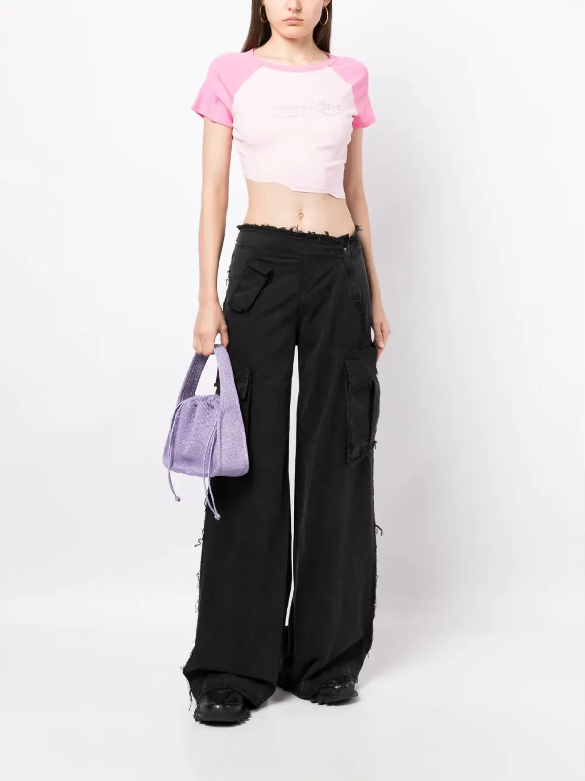 Ground Zero ロゴアップリケ 切りっぱなしTシャツ - Pink - 画像2