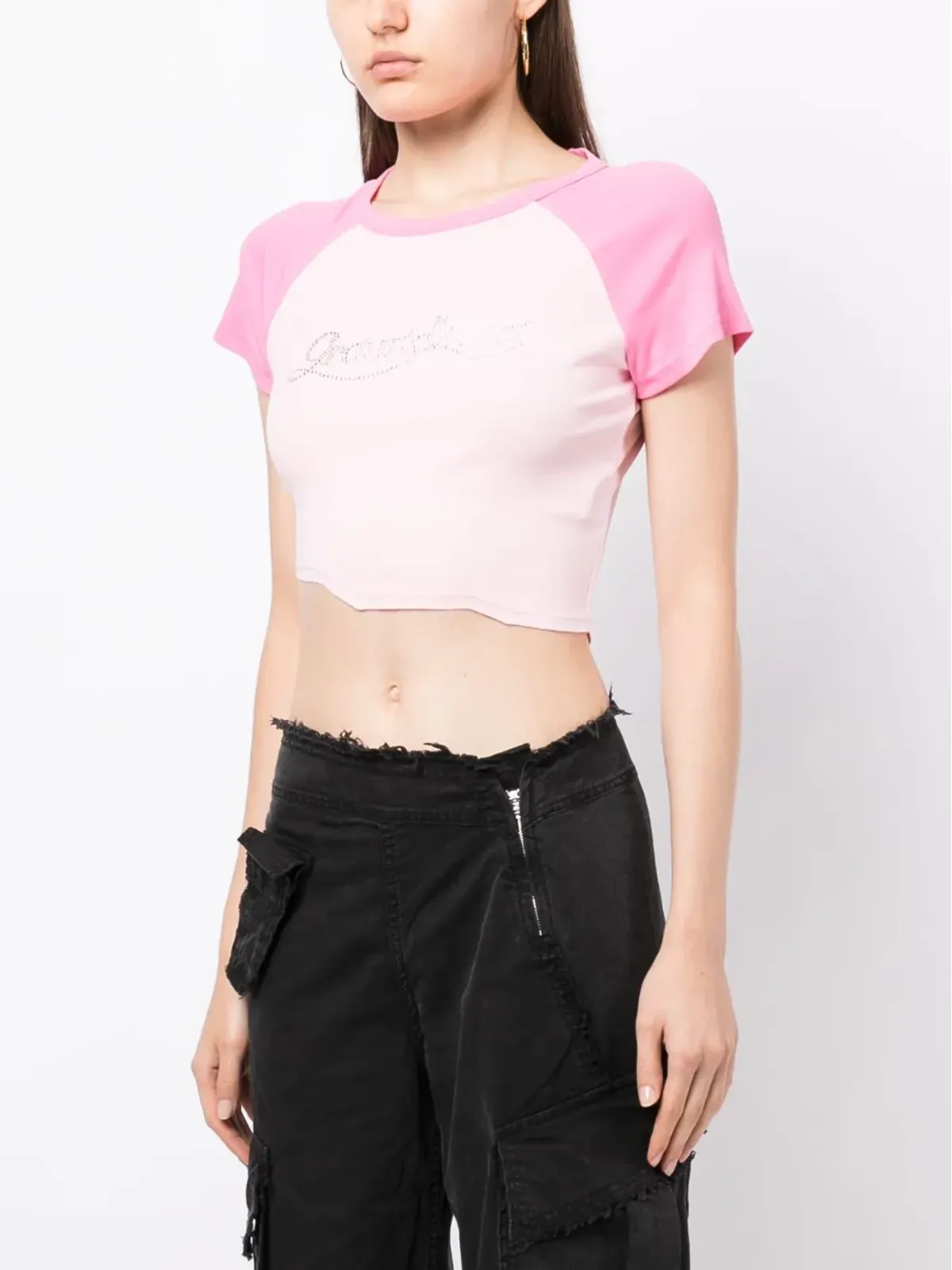 Ground Zero ロゴアップリケ 切りっぱなしTシャツ - Pink - 画像3