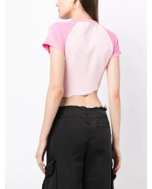 Ground Zero ロゴアップリケ 切りっぱなしTシャツ - Pink - サムネイル4