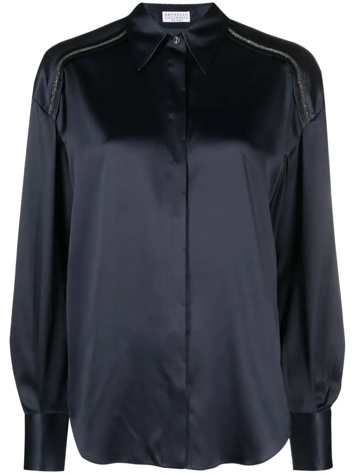 Brunello Cucinelli モニリ ビーズ装飾 シルクシャツ - ブルー - 画像1
