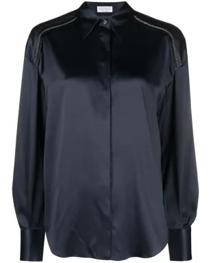Brunello Cucinelli モニリ ビーズ装飾 シルクシャツ - ブルー - サムネイル1