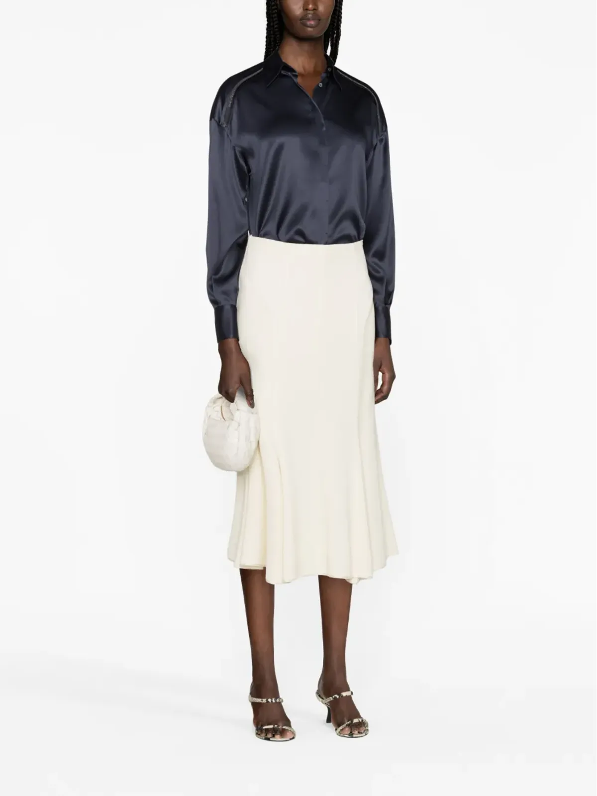 Brunello Cucinelli モニリ ビーズ装飾 シルクシャツ - ブルー - 画像2