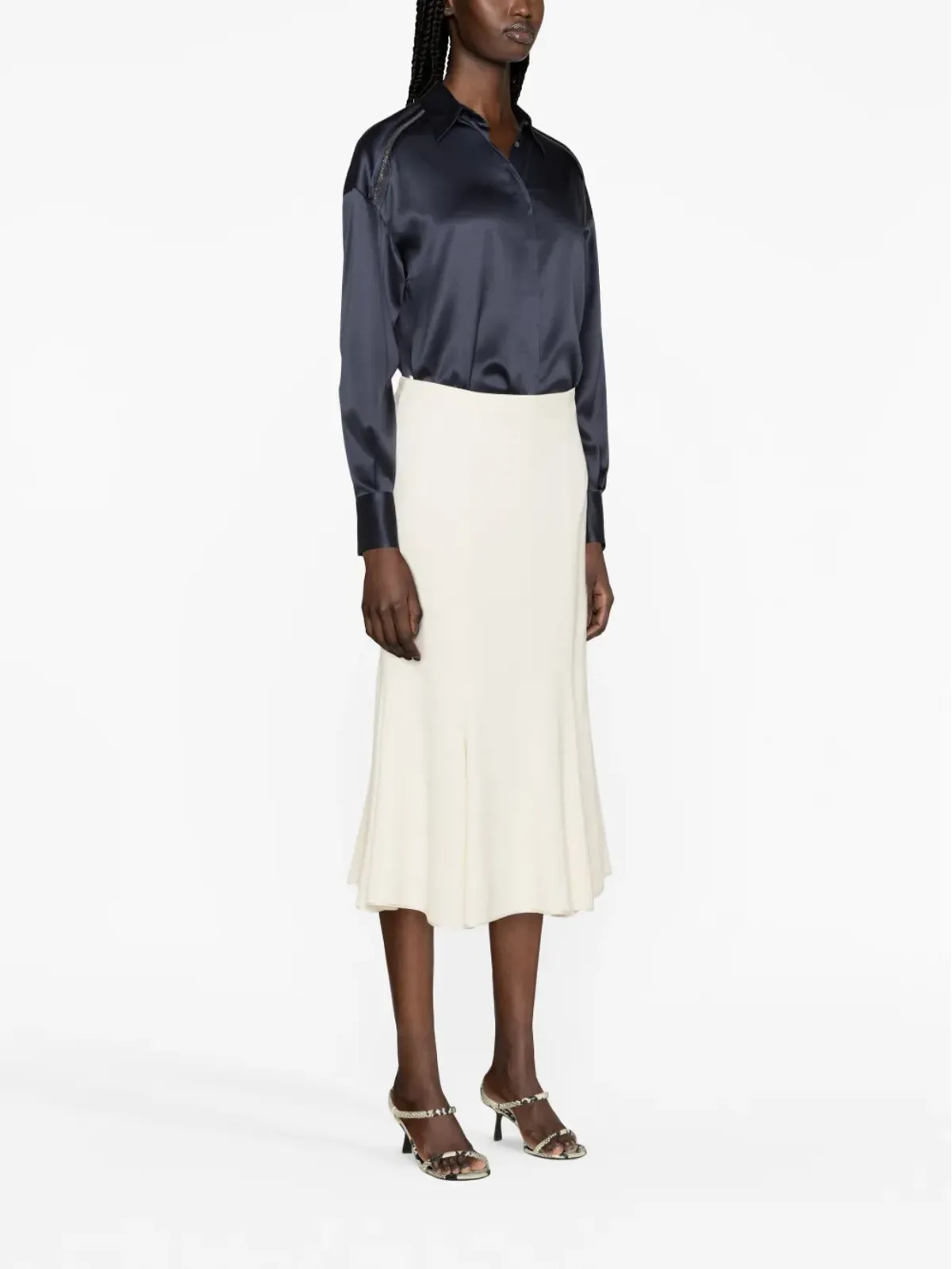Brunello Cucinelli モニリ ビーズ装飾 シルクシャツ - ブルー - 画像4