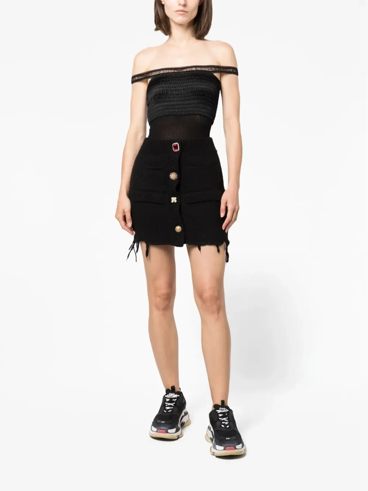 VETEMENTS knitted rhinestone-embellished miniskirt - Black - 画像2