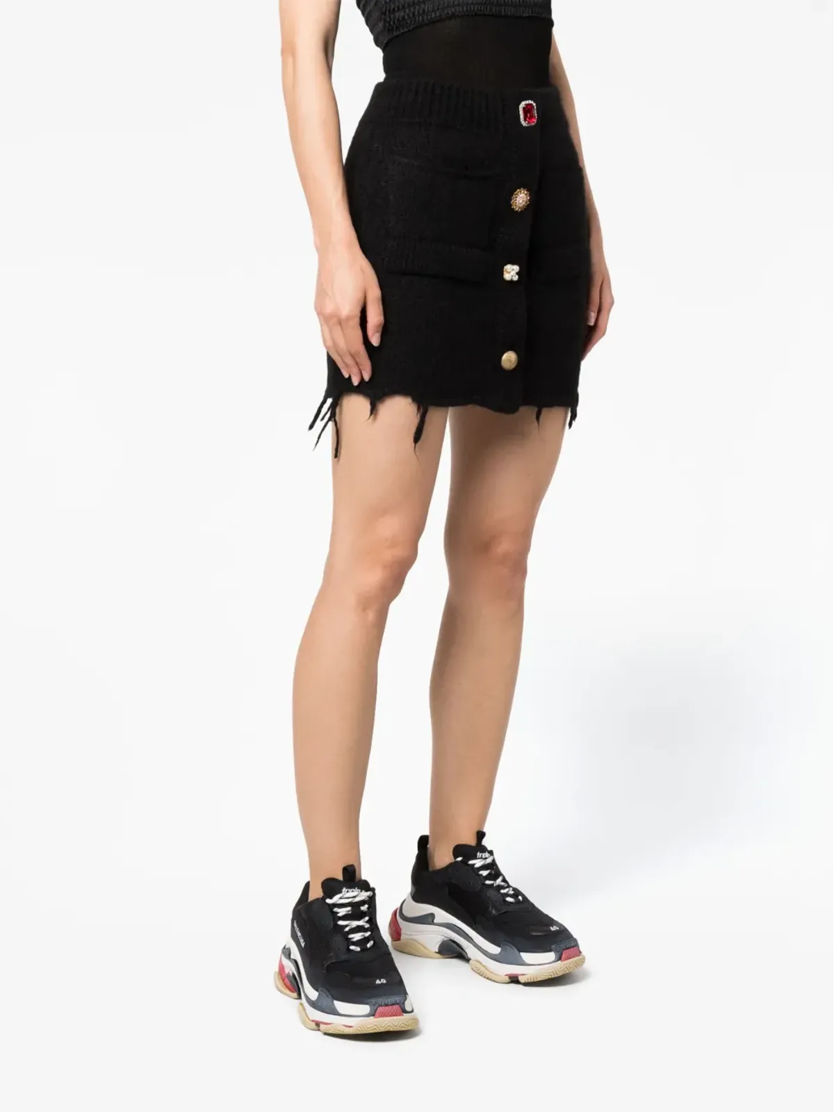 VETEMENTS knitted rhinestone-embellished miniskirt - Black - 画像3