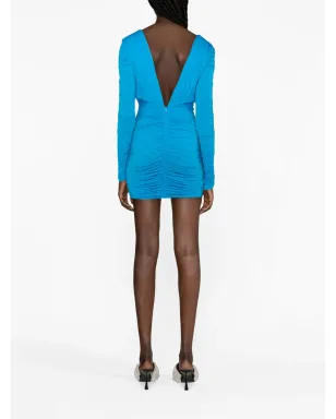 Alex Perry ruched plunge minidress - Blue - サムネイル3