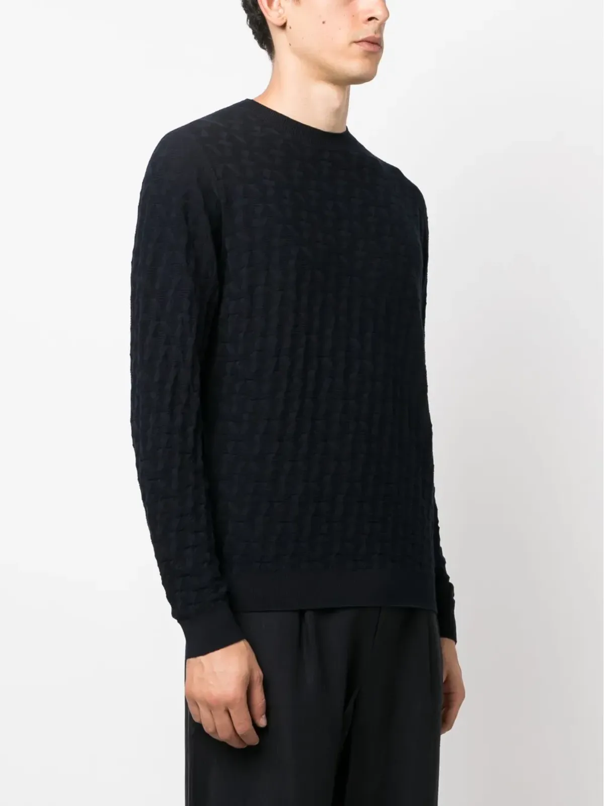 Giorgio Armani クルーネック編みニットセーター - ブルー - 画像3