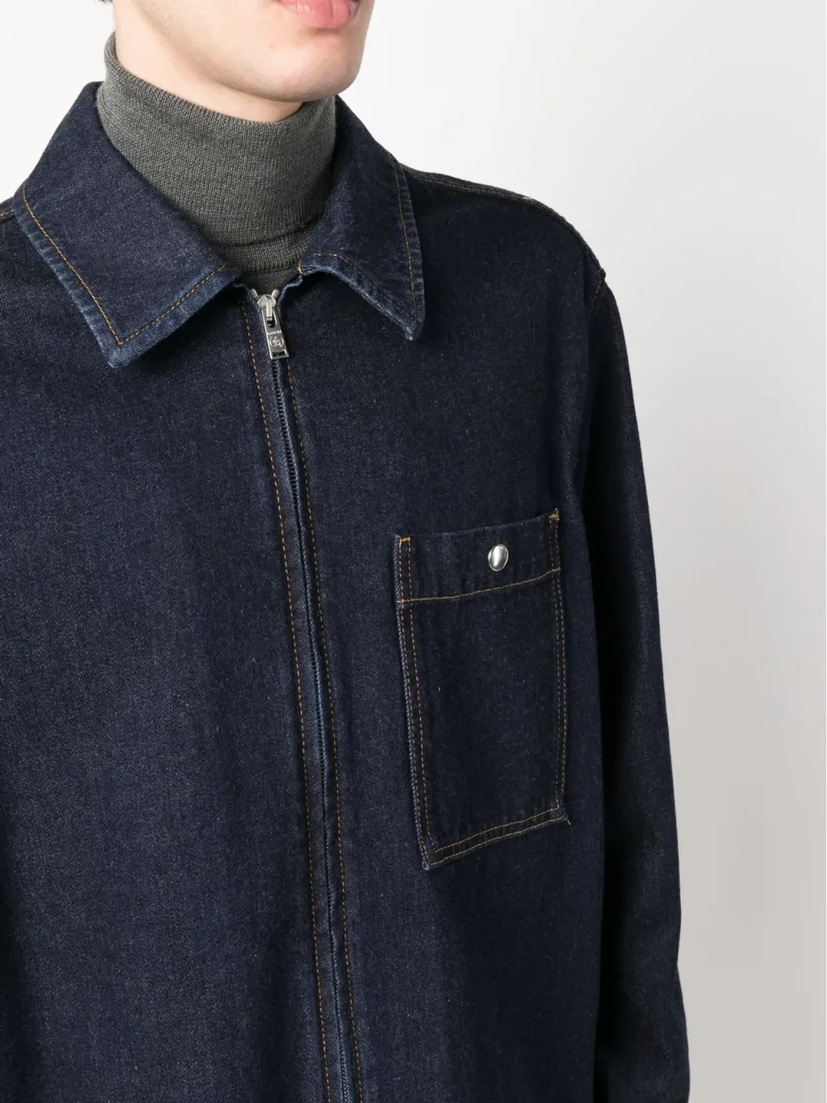 Lanvin ネイビー ロー・カット ジップアップ デニムジャケット - 画像5