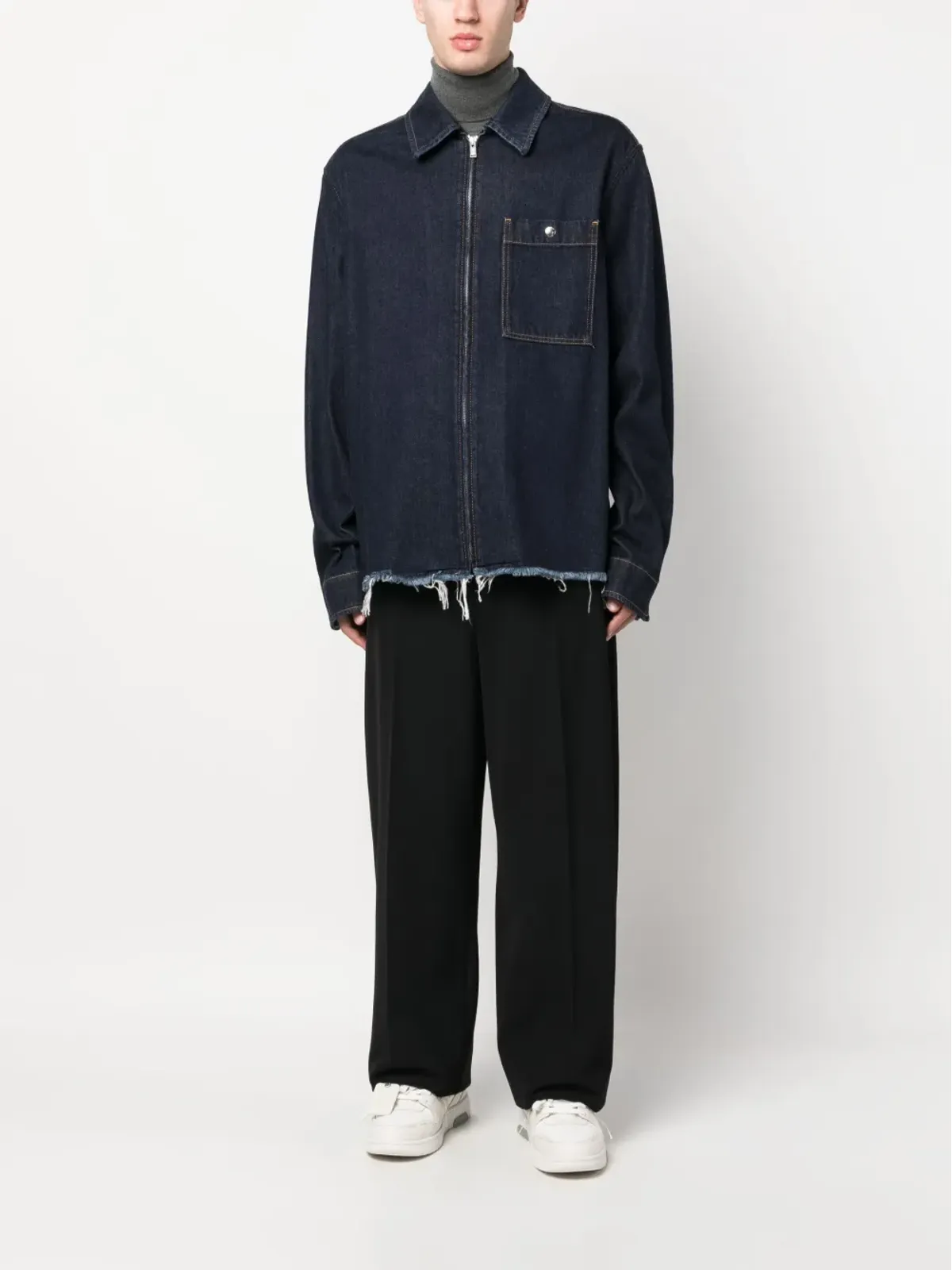 Lanvin ネイビー ロー・カット ジップアップ デニムジャケット - 画像2