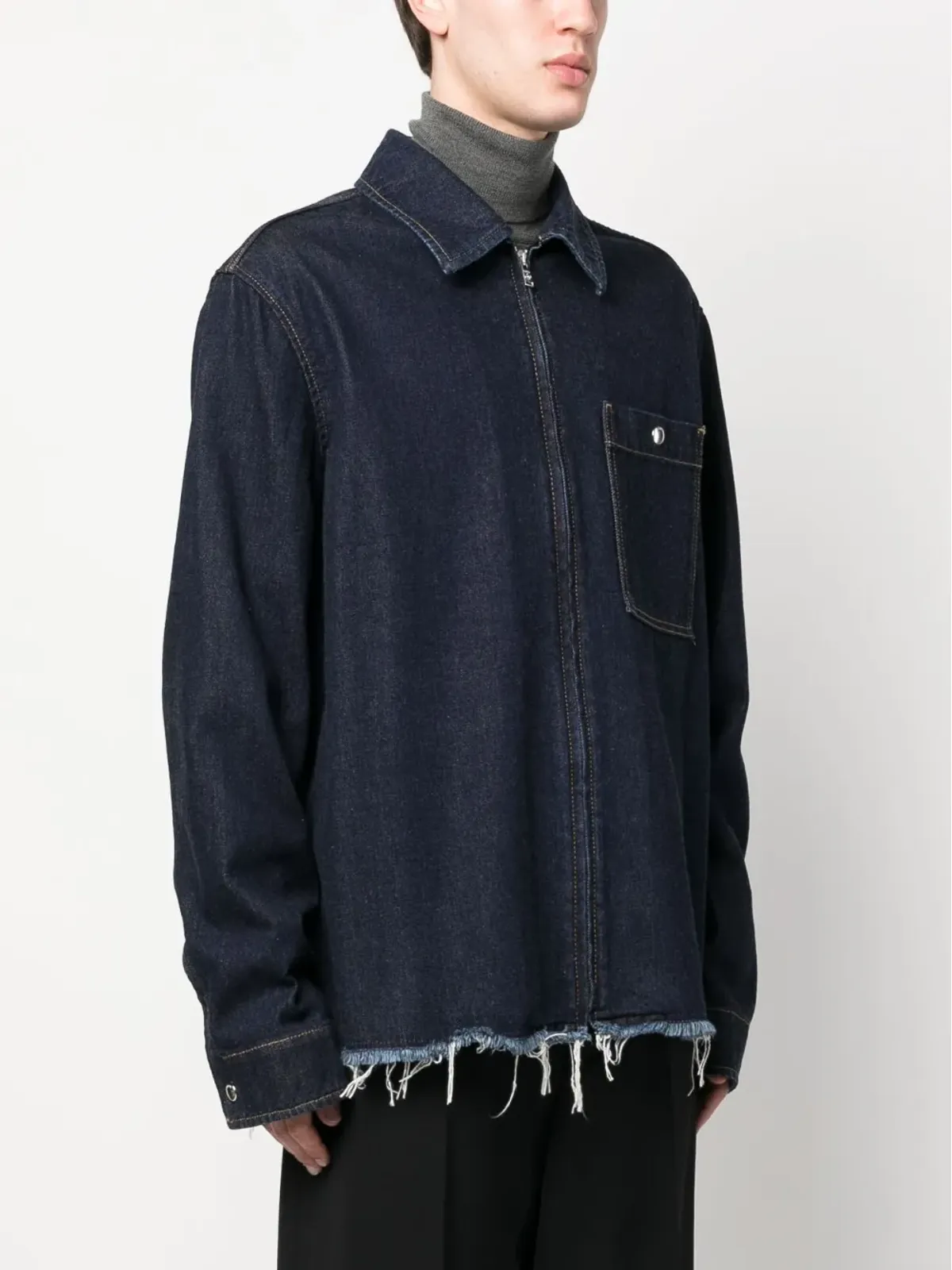 Lanvin ネイビー ロー・カット ジップアップ デニムジャケット - 画像3
