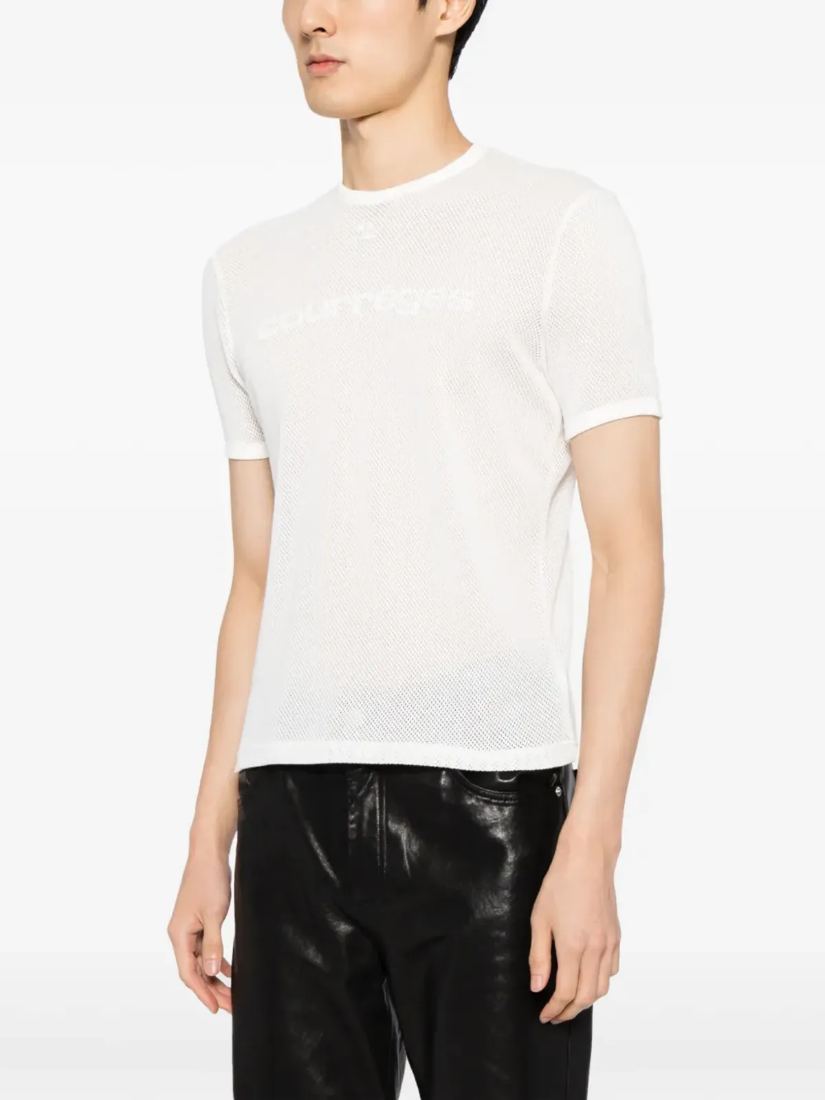 Courrèges ロゴ刺繍入り パンチングコットンTシャツ - ホワイト - 画像3