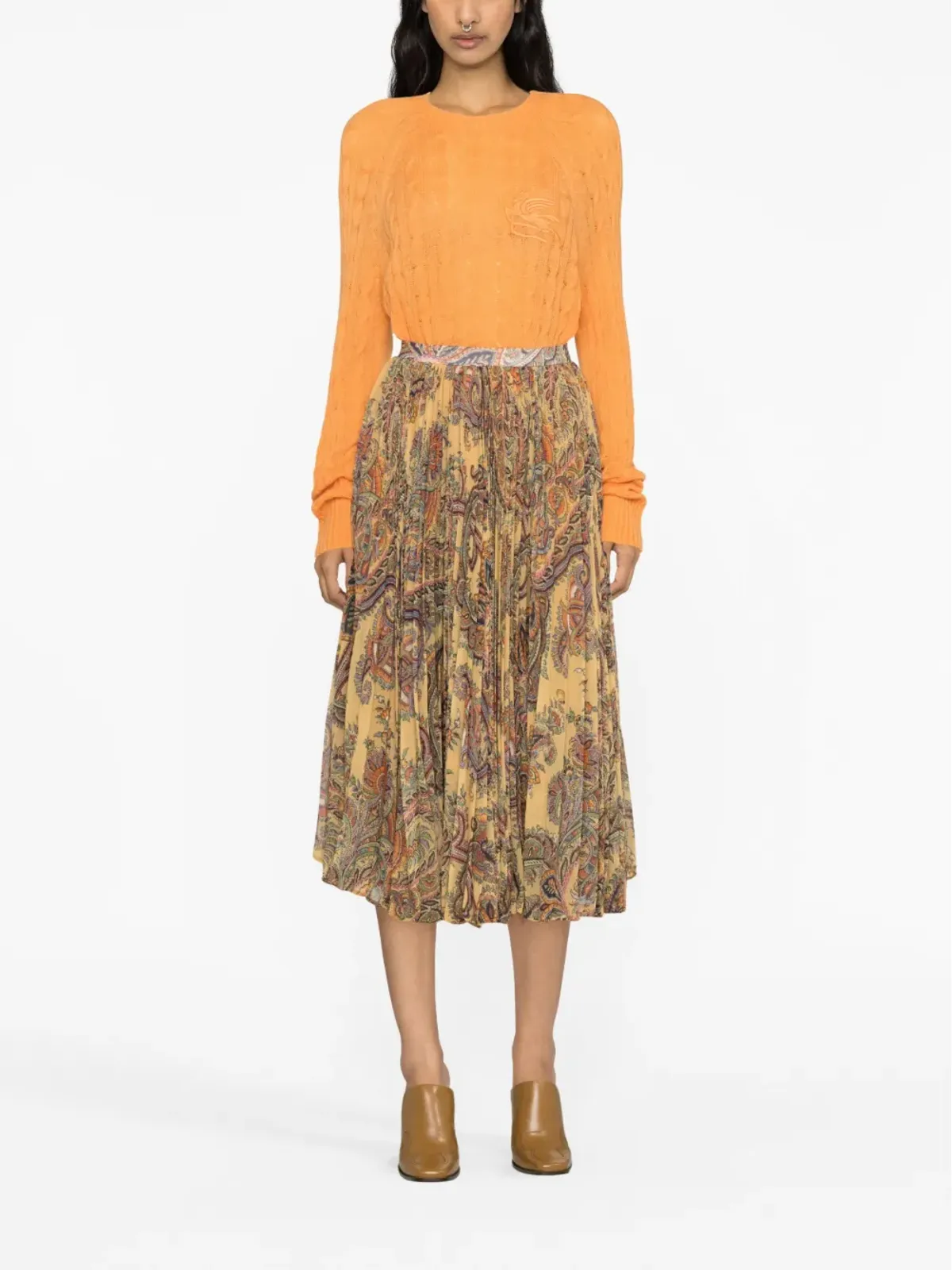 ETRO paisley-print pleated silk midi skirt - Neutrals - 画像2