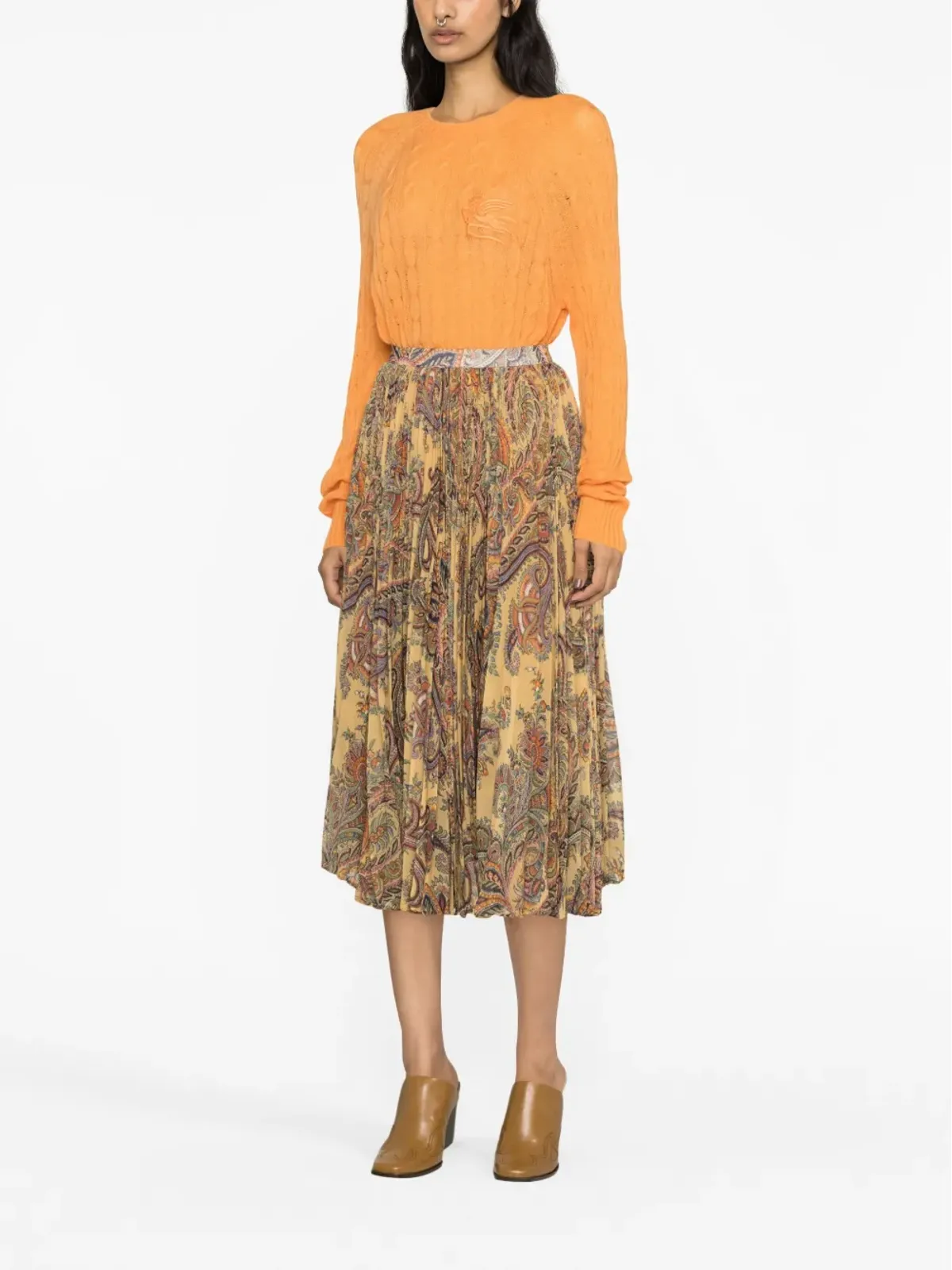 ETRO paisley-print pleated silk midi skirt - Neutrals - 画像4