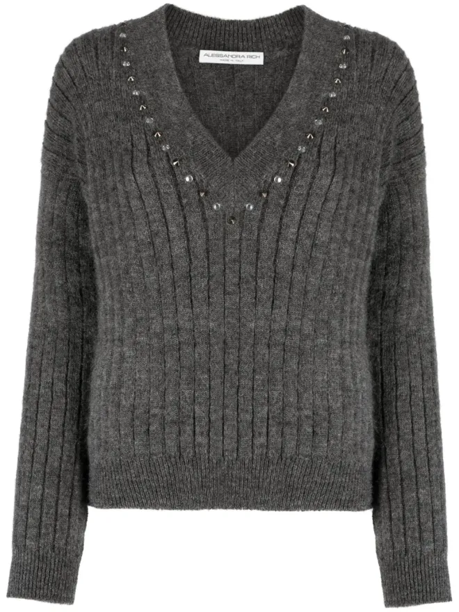 Alessandra Rich Alessandra Rich スタッズ付きリブ編みニットセーターの商品画像