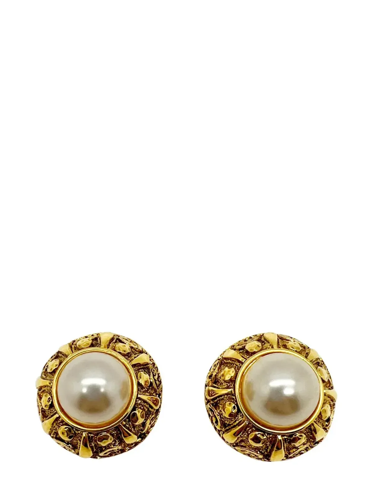 Jennifer Gibson Jewellery ヴィンテージ フレンチ クチュール エトラスカン ギャラリー付き ハーフパール ピアス 1980年代 ゴールド - 画像1