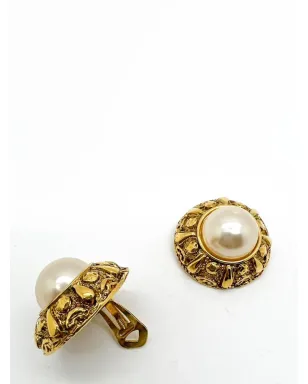Jennifer Gibson Jewellery ヴィンテージ フレンチ クチュール エトラスカン ギャラリー付き ハーフパール ピアス 1980年代 ゴールド - サムネイル3
