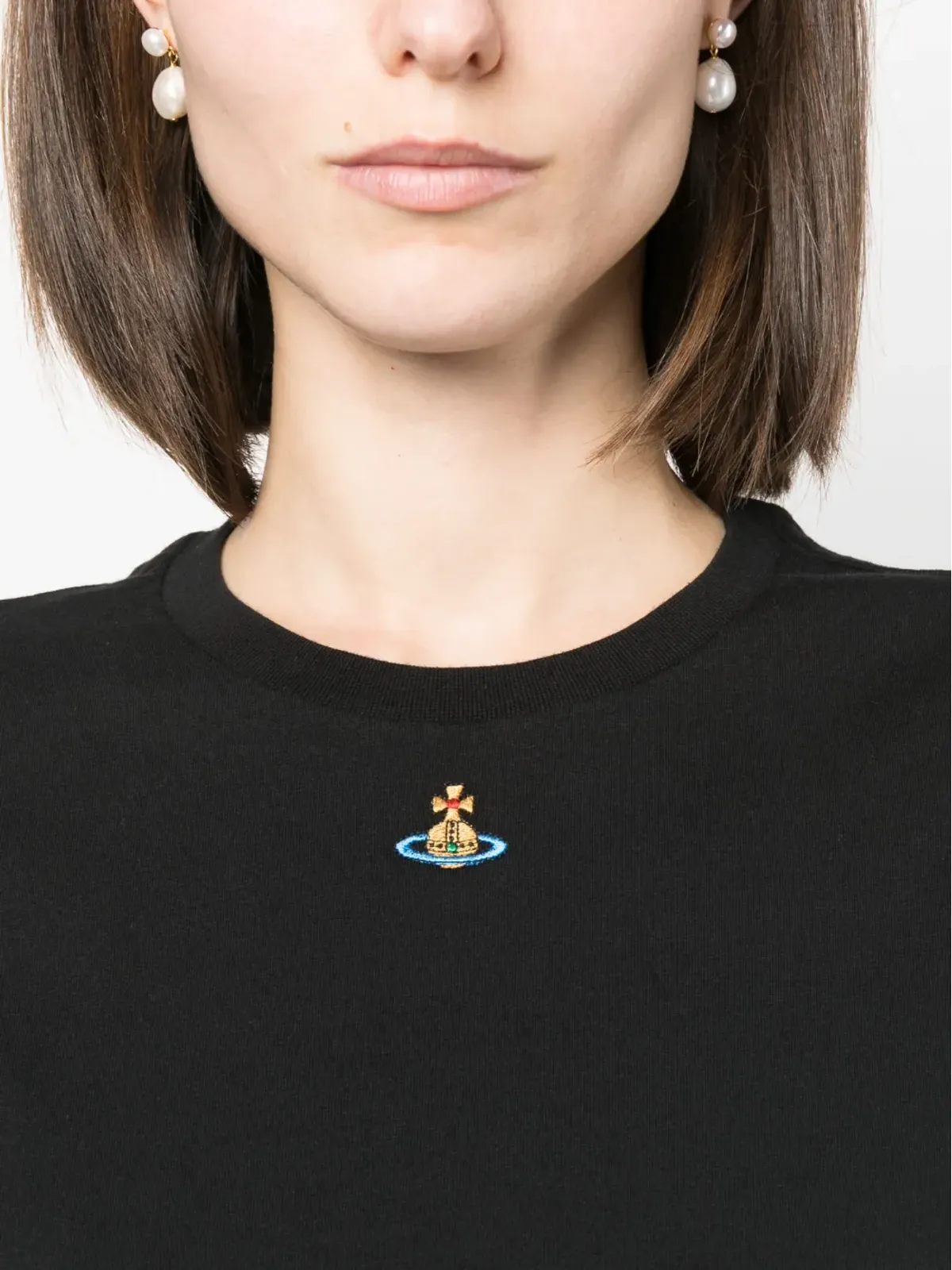 Vivienne Westwood Orbロゴ刺繍コットンTシャツ ブラック - 画像5