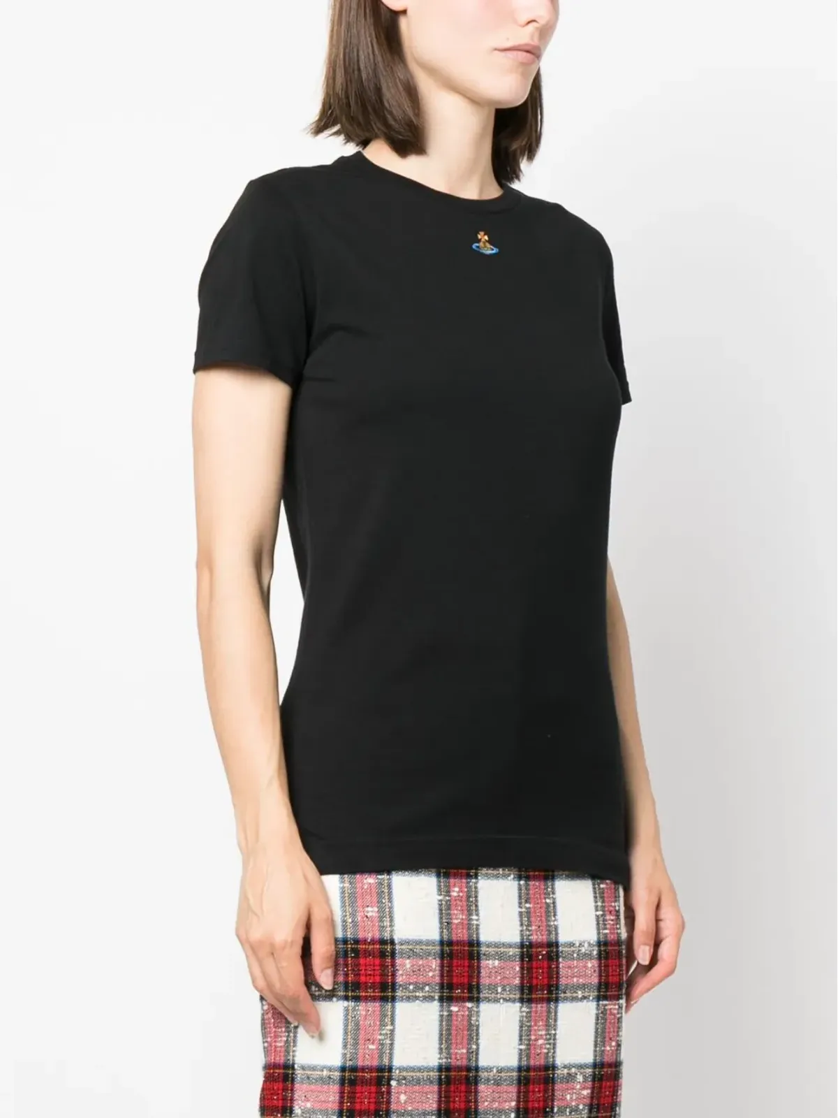 Vivienne Westwood Orbロゴ刺繍コットンTシャツ ブラック - 画像3