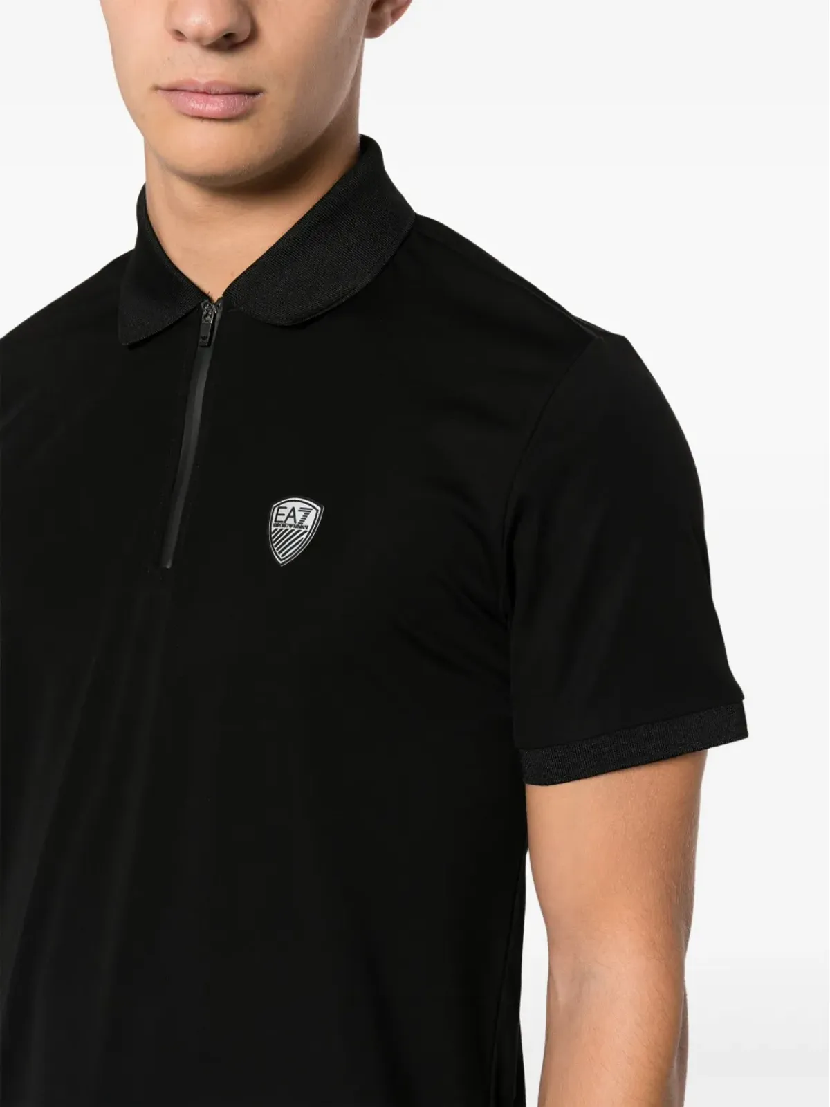 Ea7 Emporio Armani ロゴパッチ半ジップポロシャツ - ブラック - 画像5