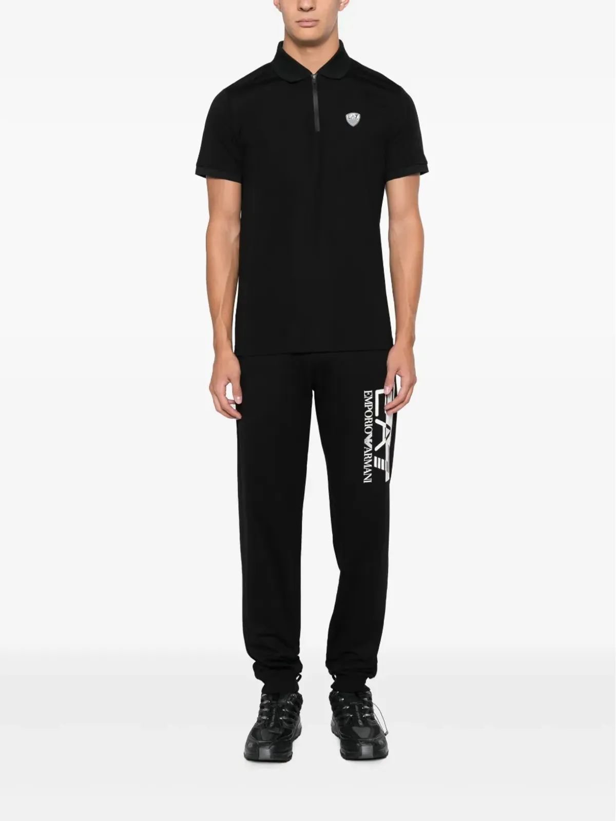 Ea7 Emporio Armani ロゴパッチ半ジップポロシャツ - ブラック - 画像2