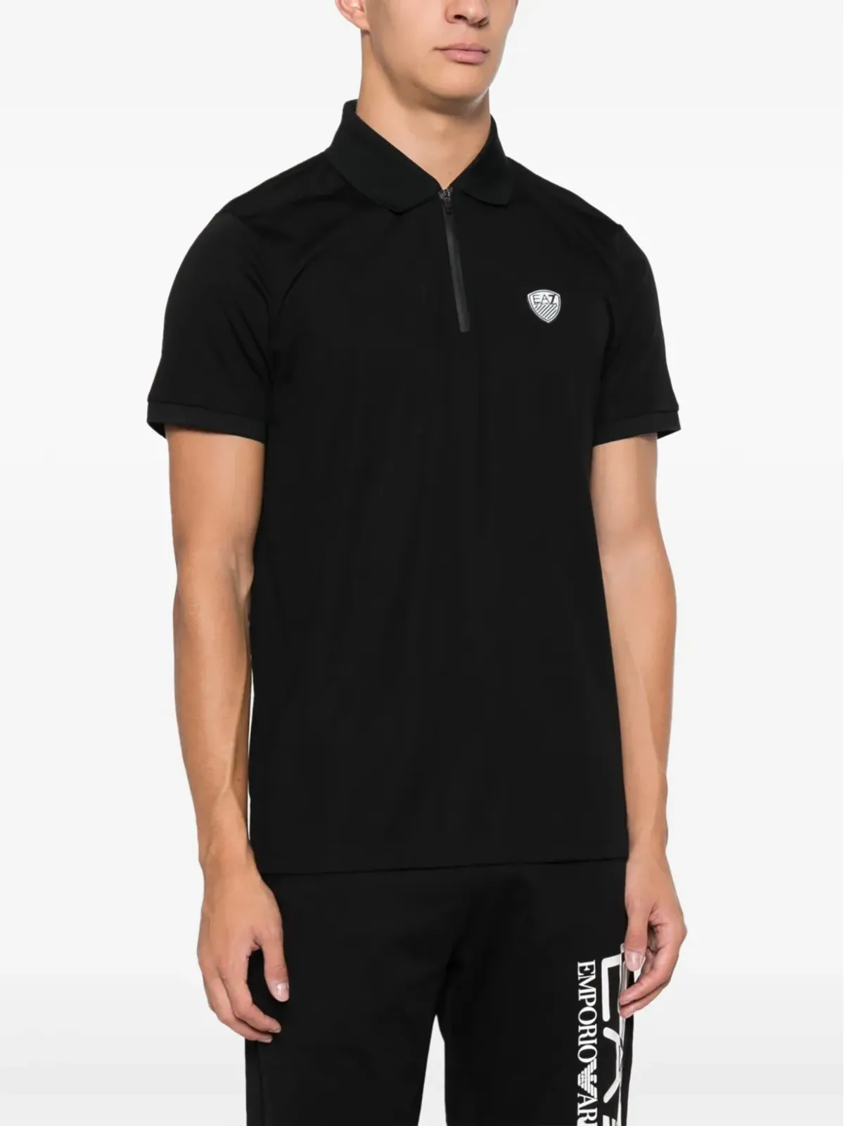 Ea7 Emporio Armani ロゴパッチ半ジップポロシャツ - ブラック - 画像3