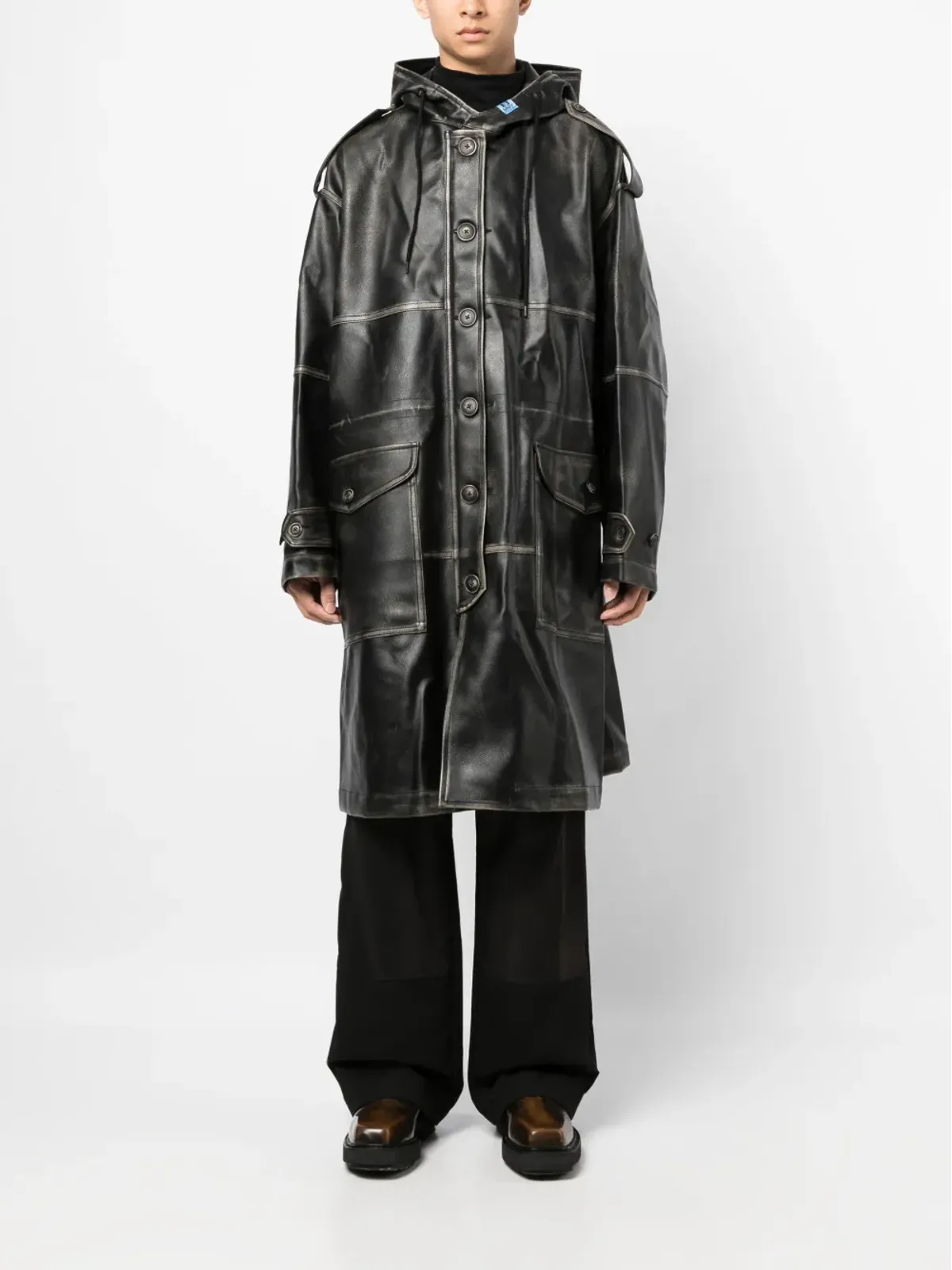 Maison MIHARA YASUHIRO フェイクレザー製 シングルブレスト コート - 画像2
