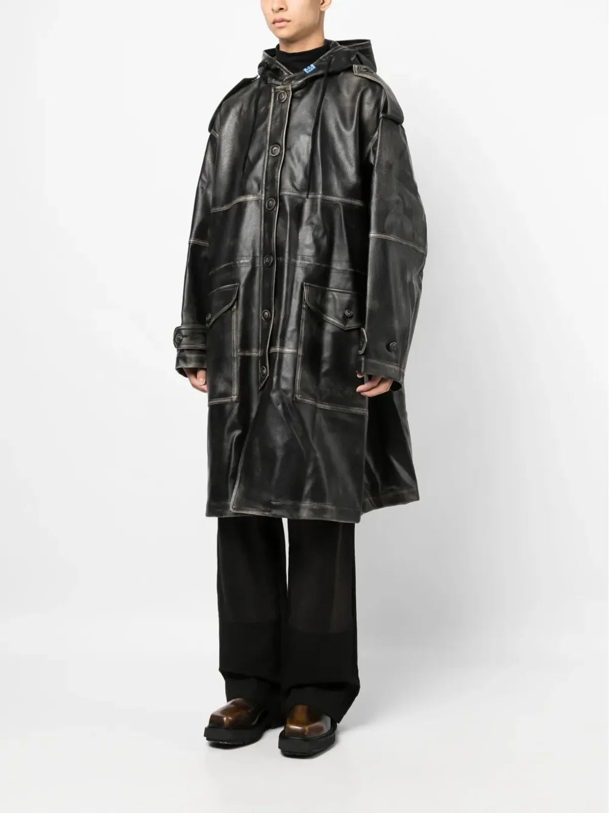 Maison MIHARA YASUHIRO フェイクレザー製 シングルブレスト コート - 画像3