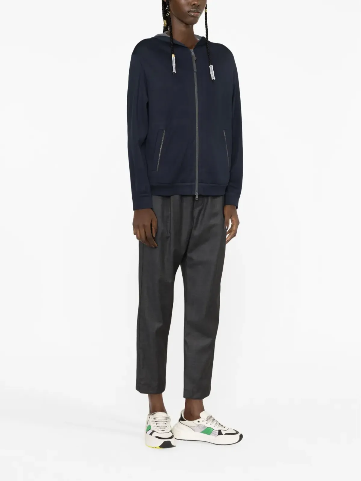Brunello Cucinelli モニリチェーン付きジップフーディ - 画像3