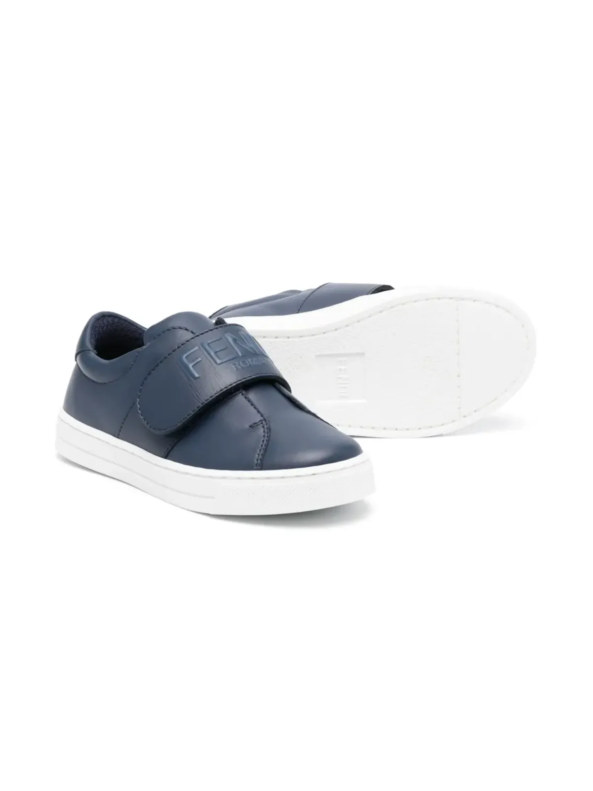 Fendi Kids タッチストラップ レザー スニーカー ブルー - 画像2