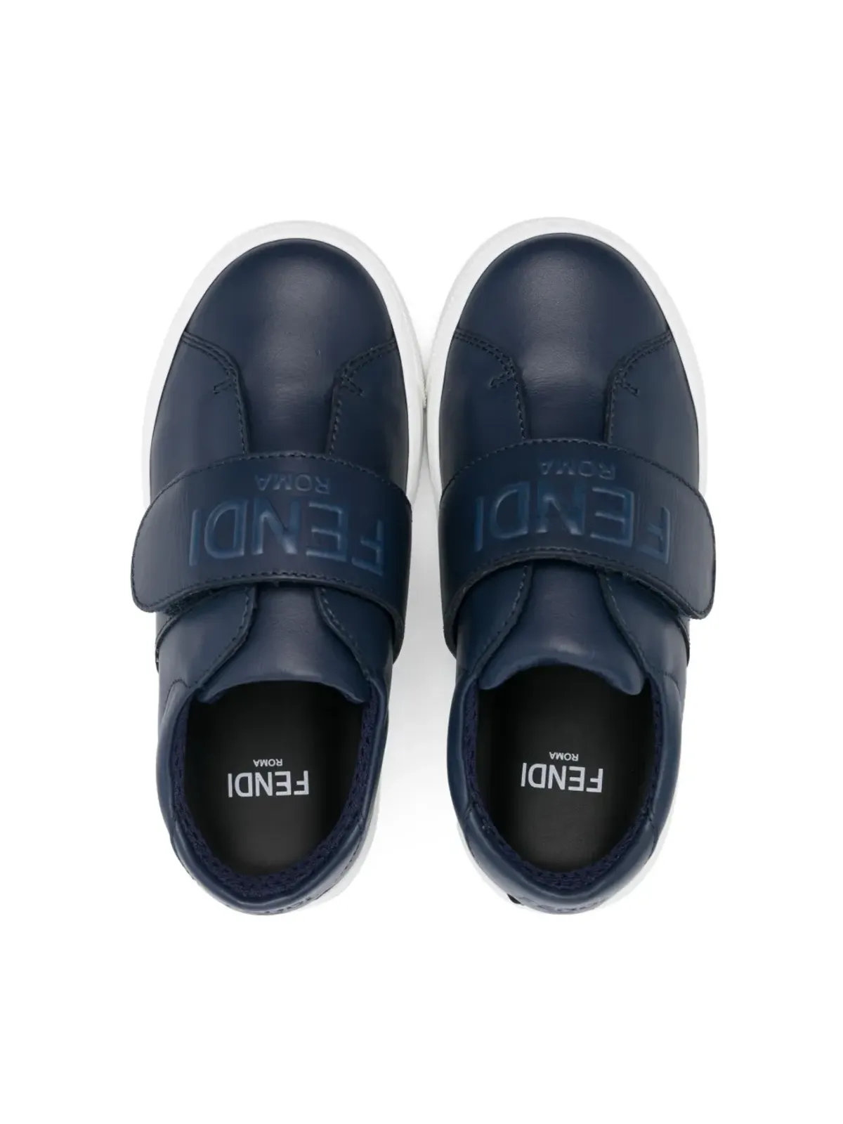 Fendi Kids タッチストラップ レザー スニーカー ブルー - 画像3