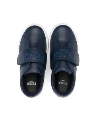 Fendi Kids タッチストラップ レザー スニーカー ブルー - サムネイル3