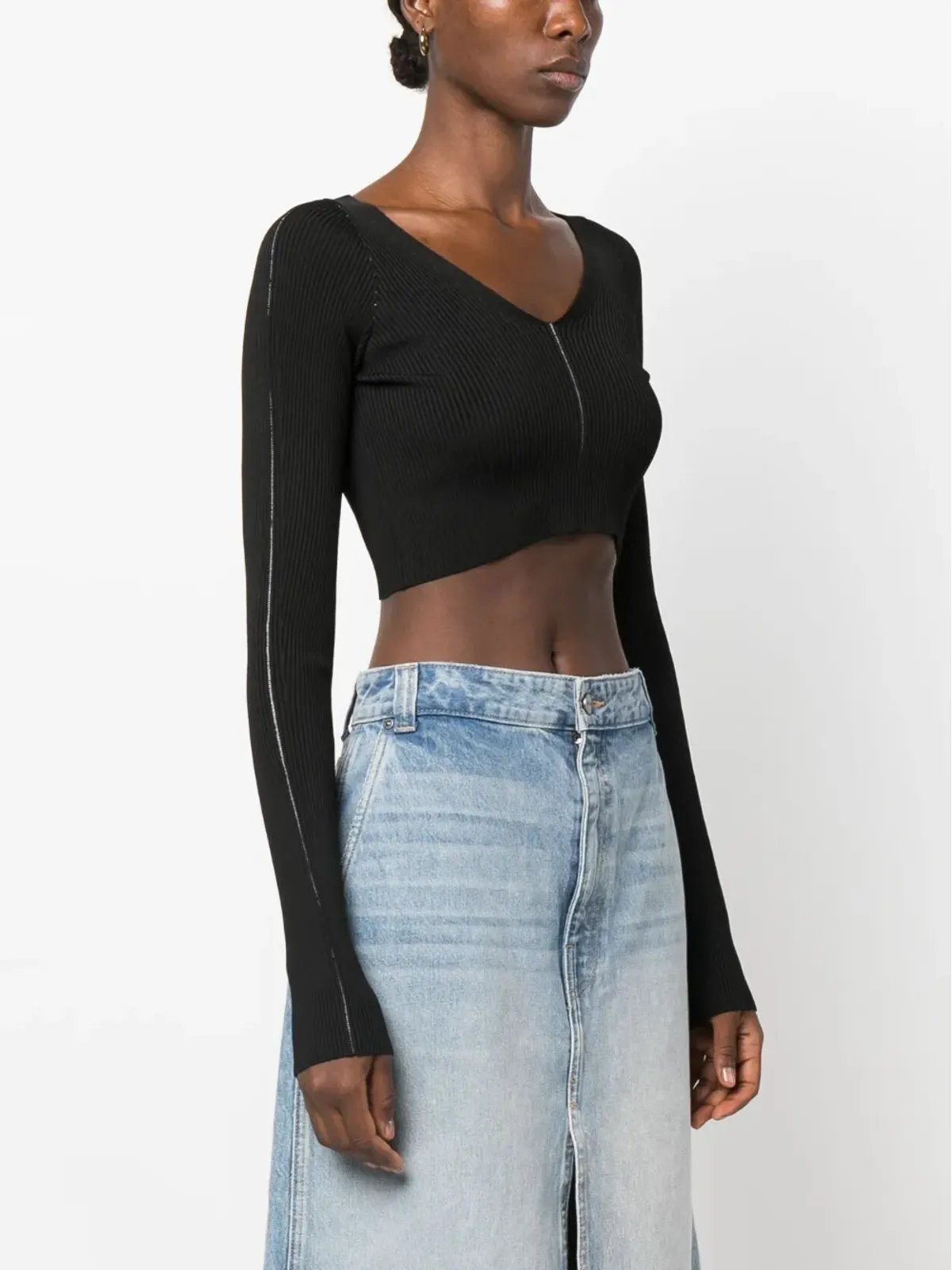 Marni Vネックリブ編みのクロップトップ - 画像3