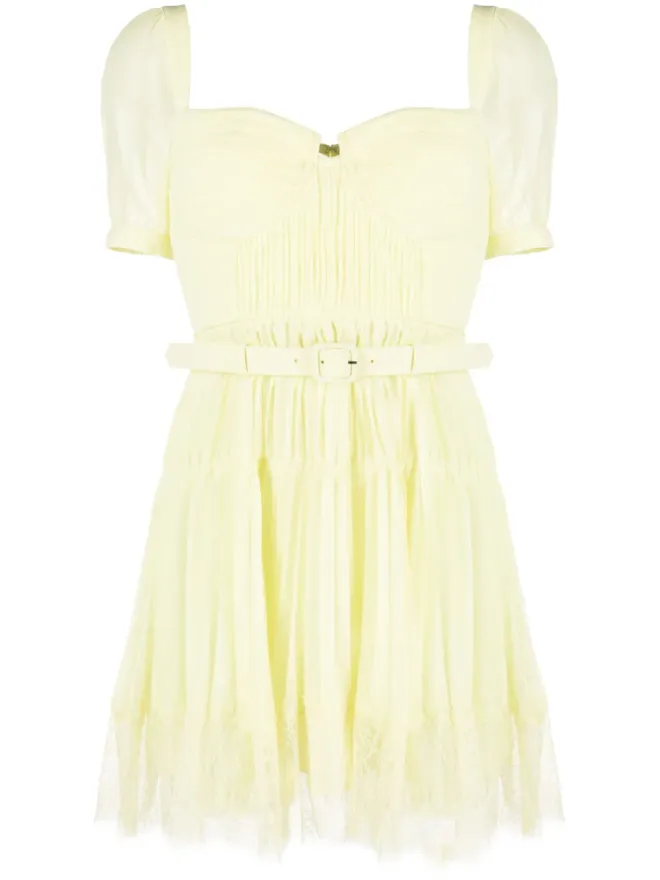 self-portrait Self-Portrait chiffon lace-detail minidress - Yellowの商品画像