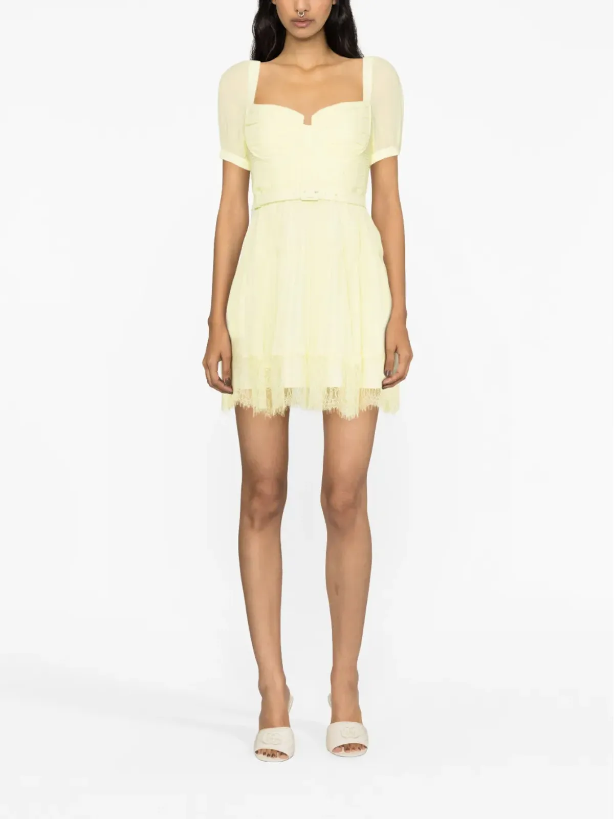 Self-Portrait chiffon lace-detail minidress - Yellow - 画像2