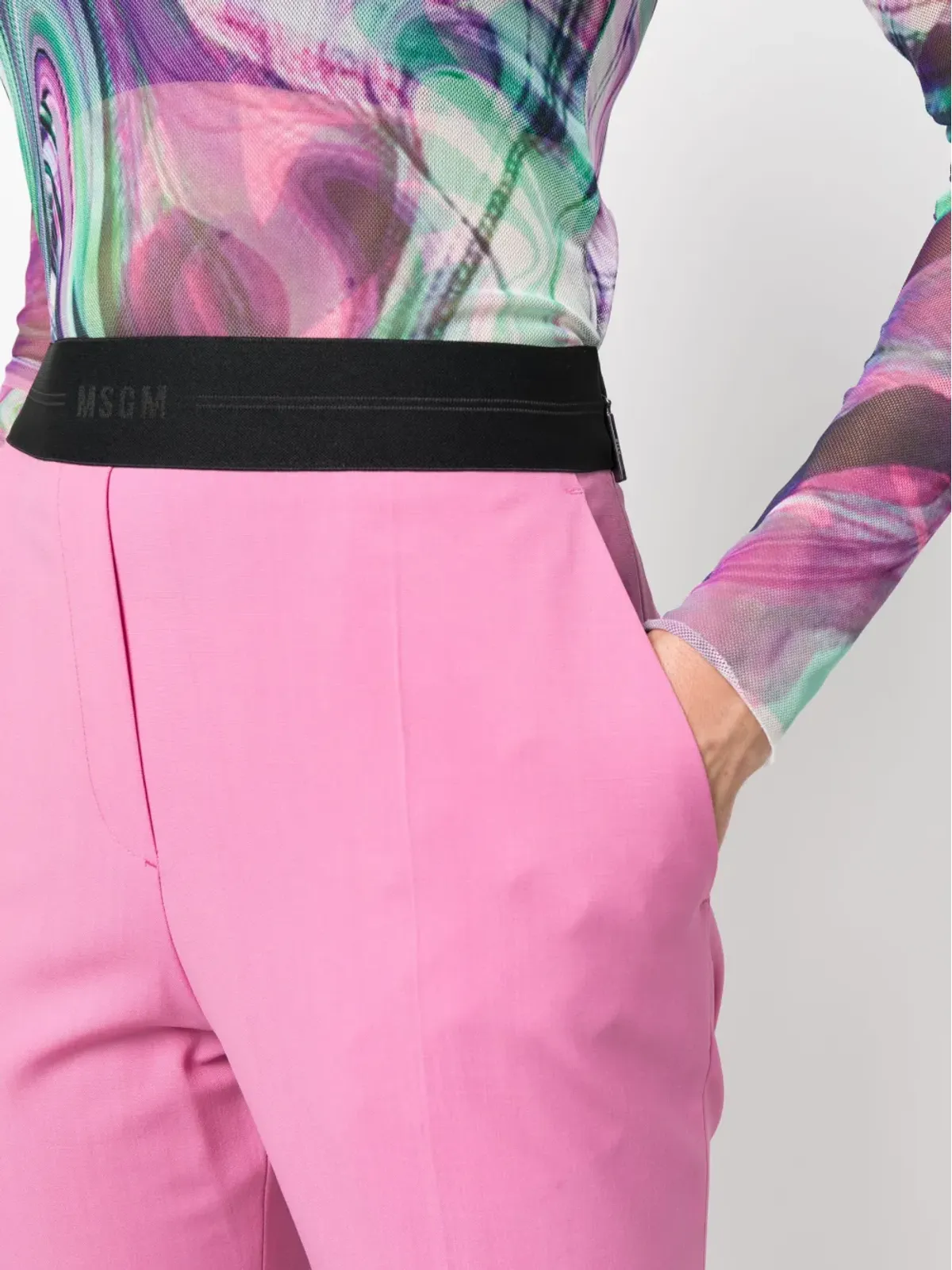 MSGM ロゴウエストバンド テーパードパンツ - 画像5